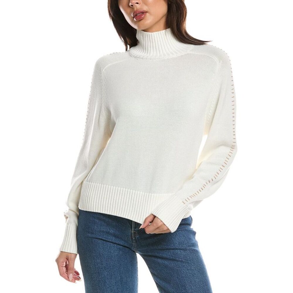 Wispr Womens  Embroidery Mock Neck Sweater, Ivory
